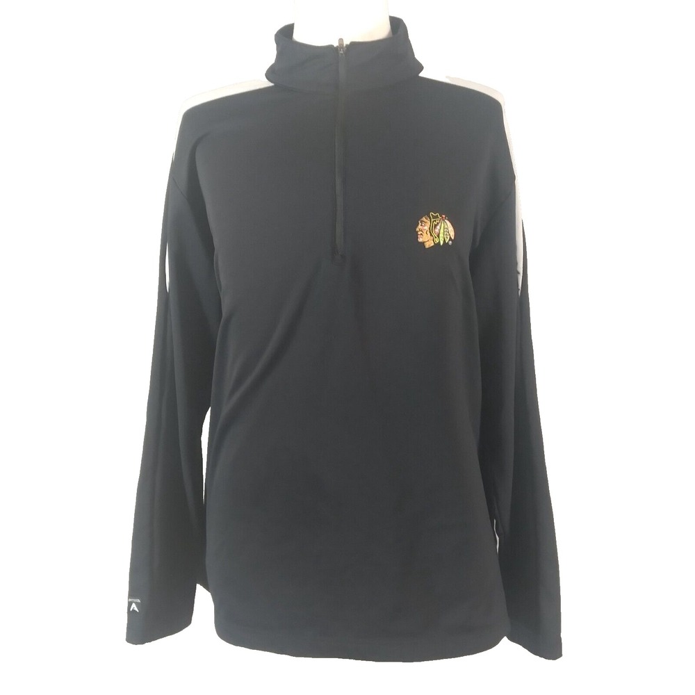 Antigua NHL Sweater Mens Large Black Chicago Blackhawks 1/4 Zip Fleece Pullover